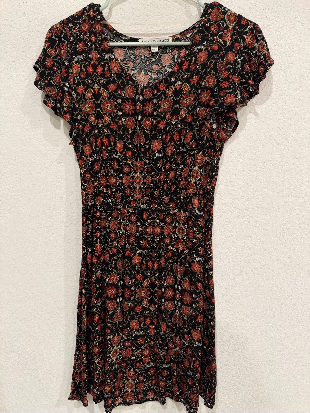 Wallflower Black Dress with Rust Floral Pattern